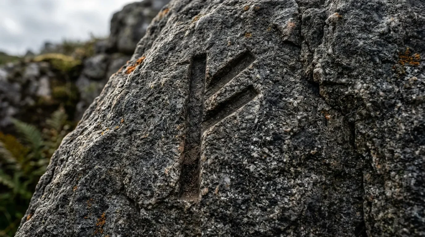 Symbole ou gravure historique sculptés dans la roche grise