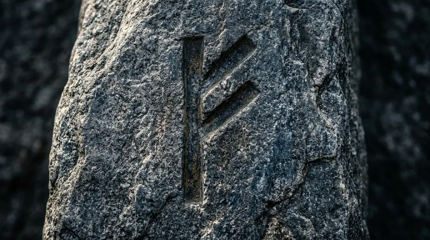 Rune grav&eacute;e sur surface rocheuse grise textured.