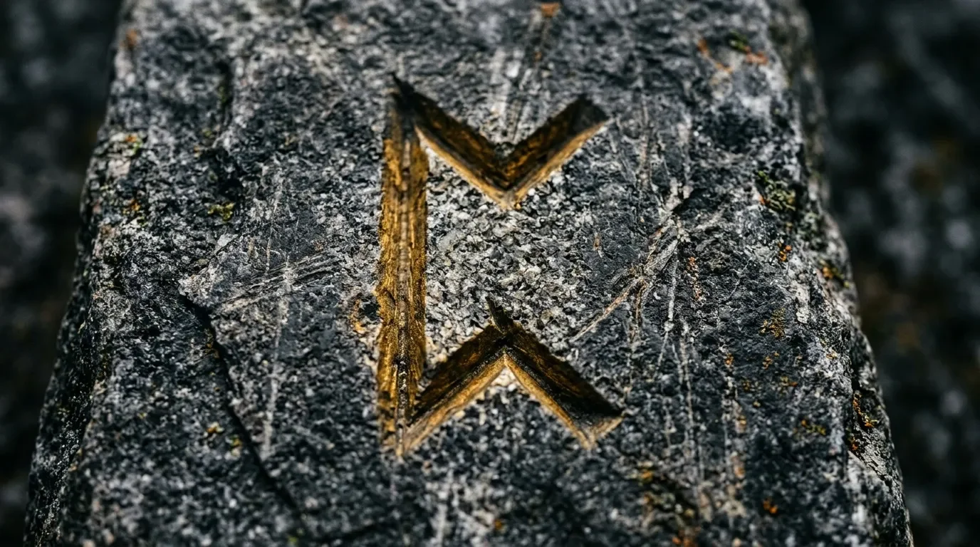 Deux runes dor&eacute;es grav&eacute;es sur une surface de pierre textur&eacute;e