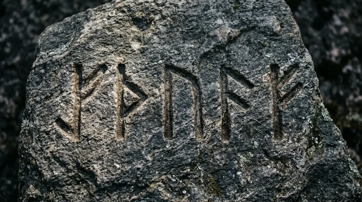 Inscriptions runiques sculpt&eacute;es sur roche grise us&eacute;e