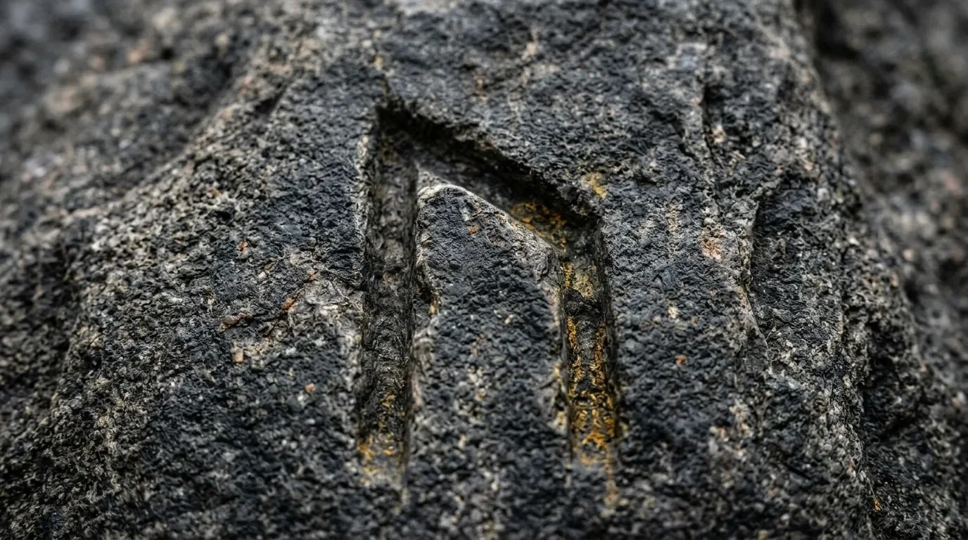 Fissure &eacute;troite dans pierre grise couverte de mousse