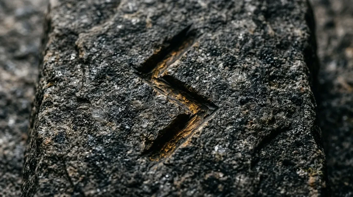 Filon doré traversant une surface rocheuse grise granuleuse