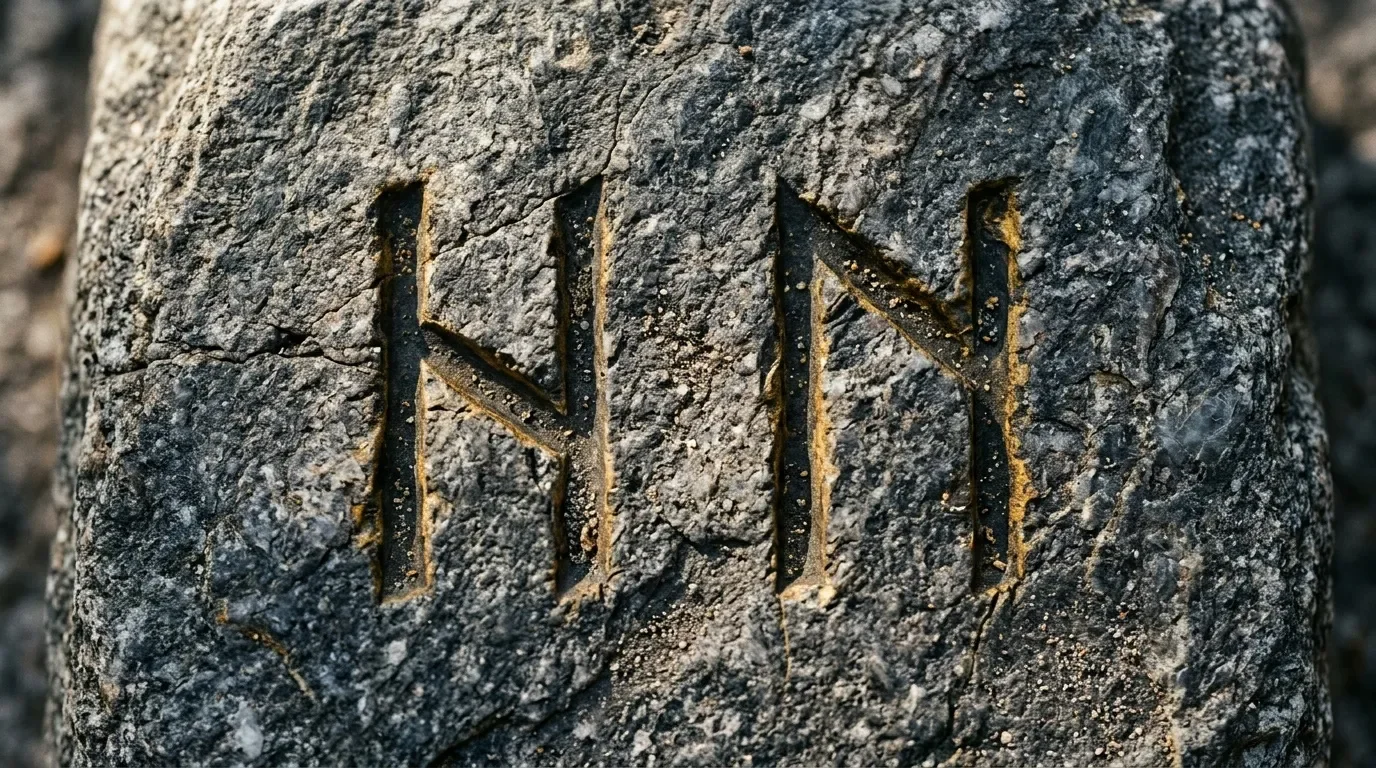 Cinq traits grav&eacute;s dans la pierre grise us&eacute;e