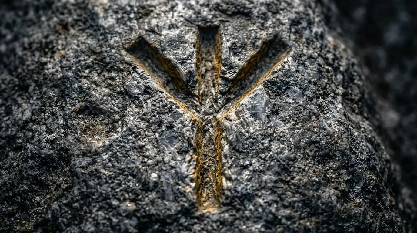 Croix dor&eacute;e grav&eacute;e dans la roche grise textur&eacute;e