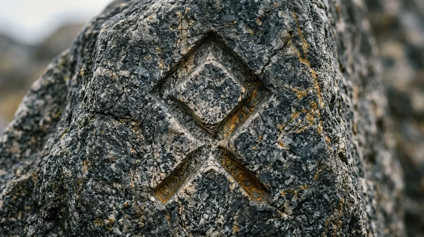 Motif en chevron gravé sur écorce grise et beige