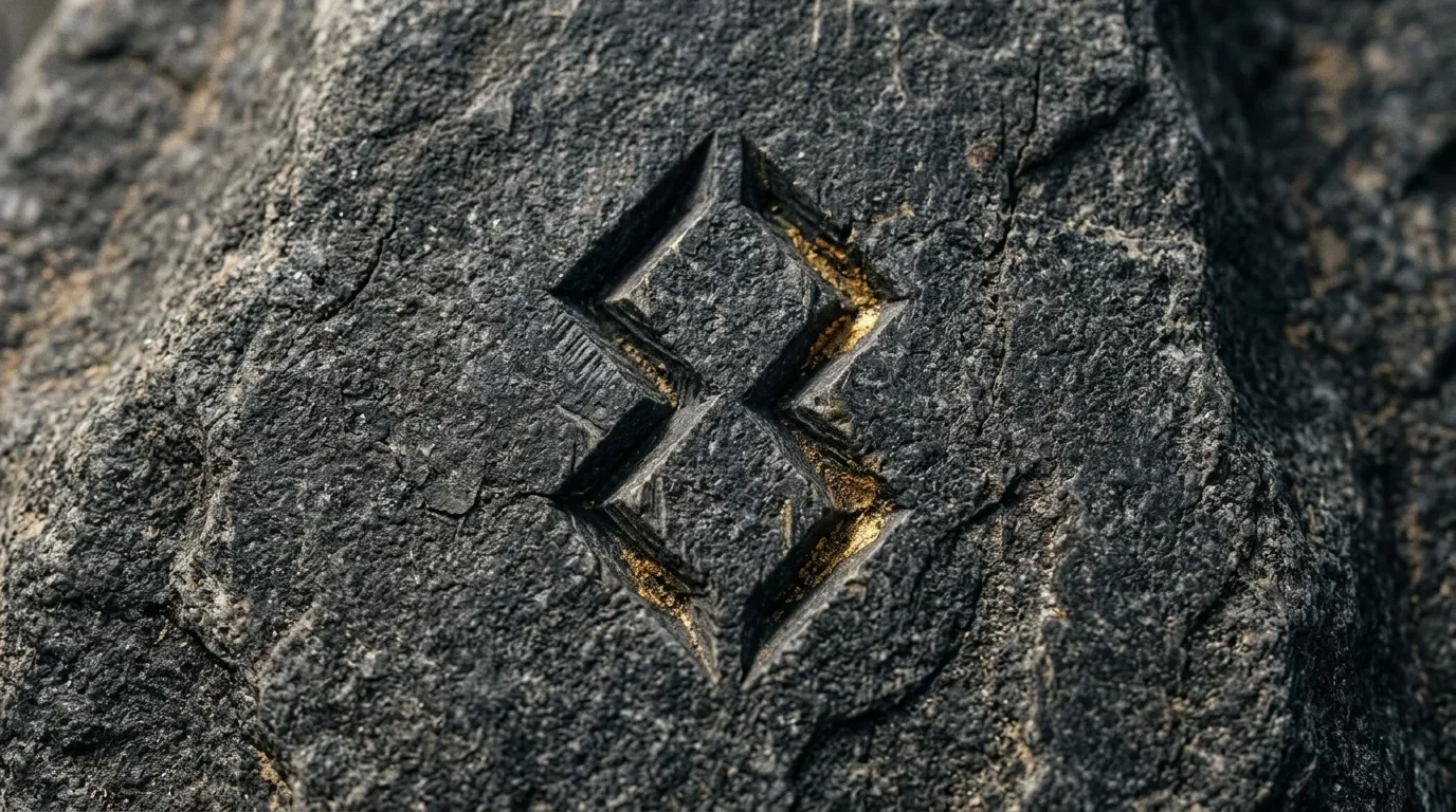 Croix dor&eacute;e sculpt&eacute;e sur surface rocheuse grise