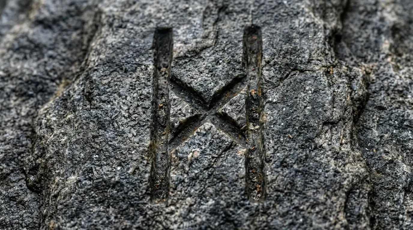 Symbole X grav&eacute; sur surface de pierre textur&eacute;e grise