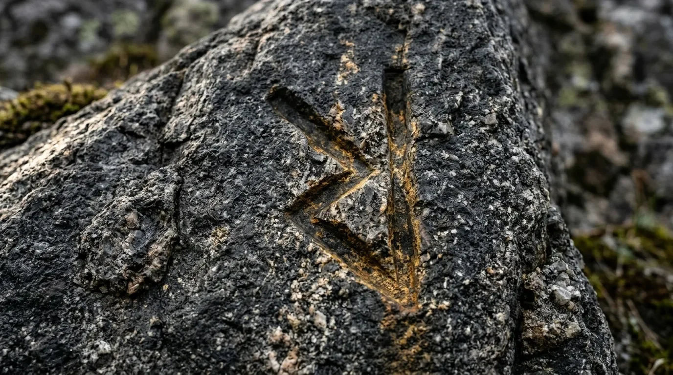 Gros plan d'une roche grise avec une fissure profonde et lichens dorés (renversée)