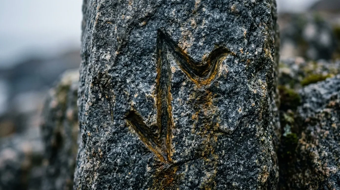 Fissure remplie de minéral doré dans roche grise. (renversée)