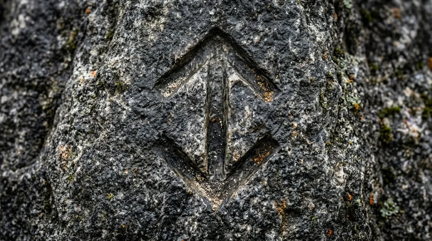 Crevasse en forme de V avec traces dorées dans roche grise (renversée)