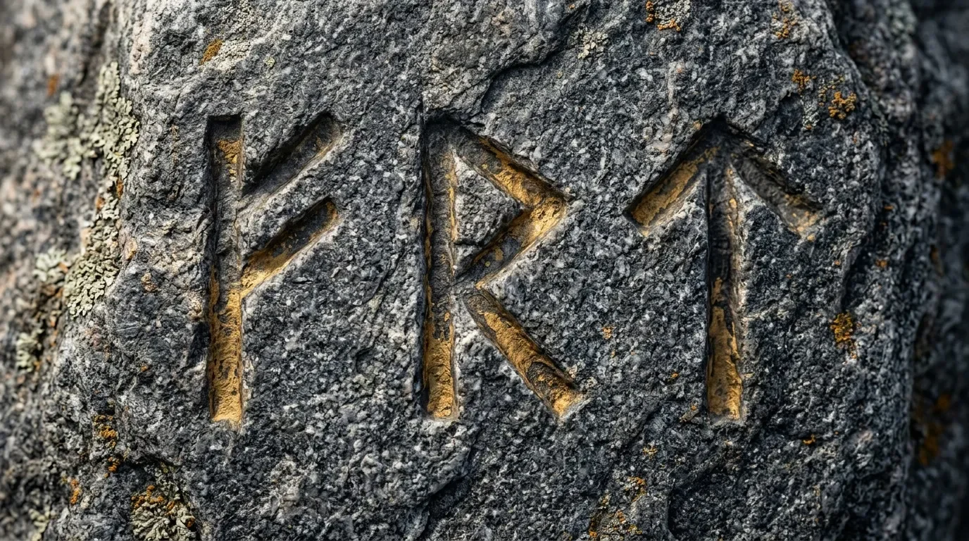 Caractères gravés dorés sur surface de pierre texturée