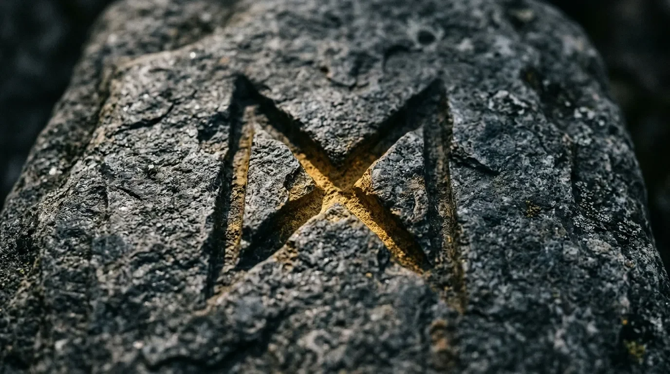 Croix dor&eacute;e sculpt&eacute;e sur surface rocheuse grise textur&eacute;e