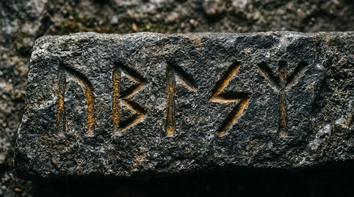 Runes anciennes grav&eacute;es dans la pierre grise