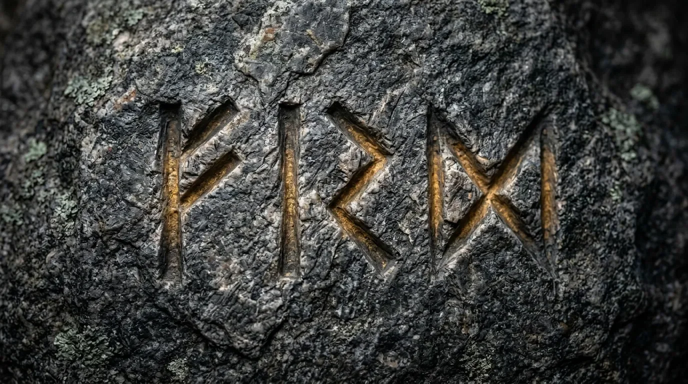 Runes anciennes gravées sur surface rocheuse grise