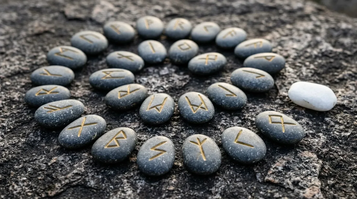 Pierres gravées de runes anciennes disposées en cercle