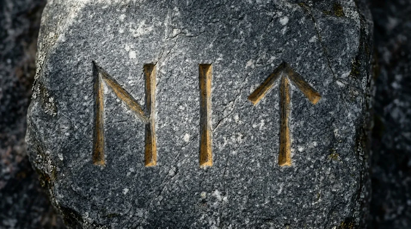 Quatre runes nordiques gravées sur pierre grise weathered
