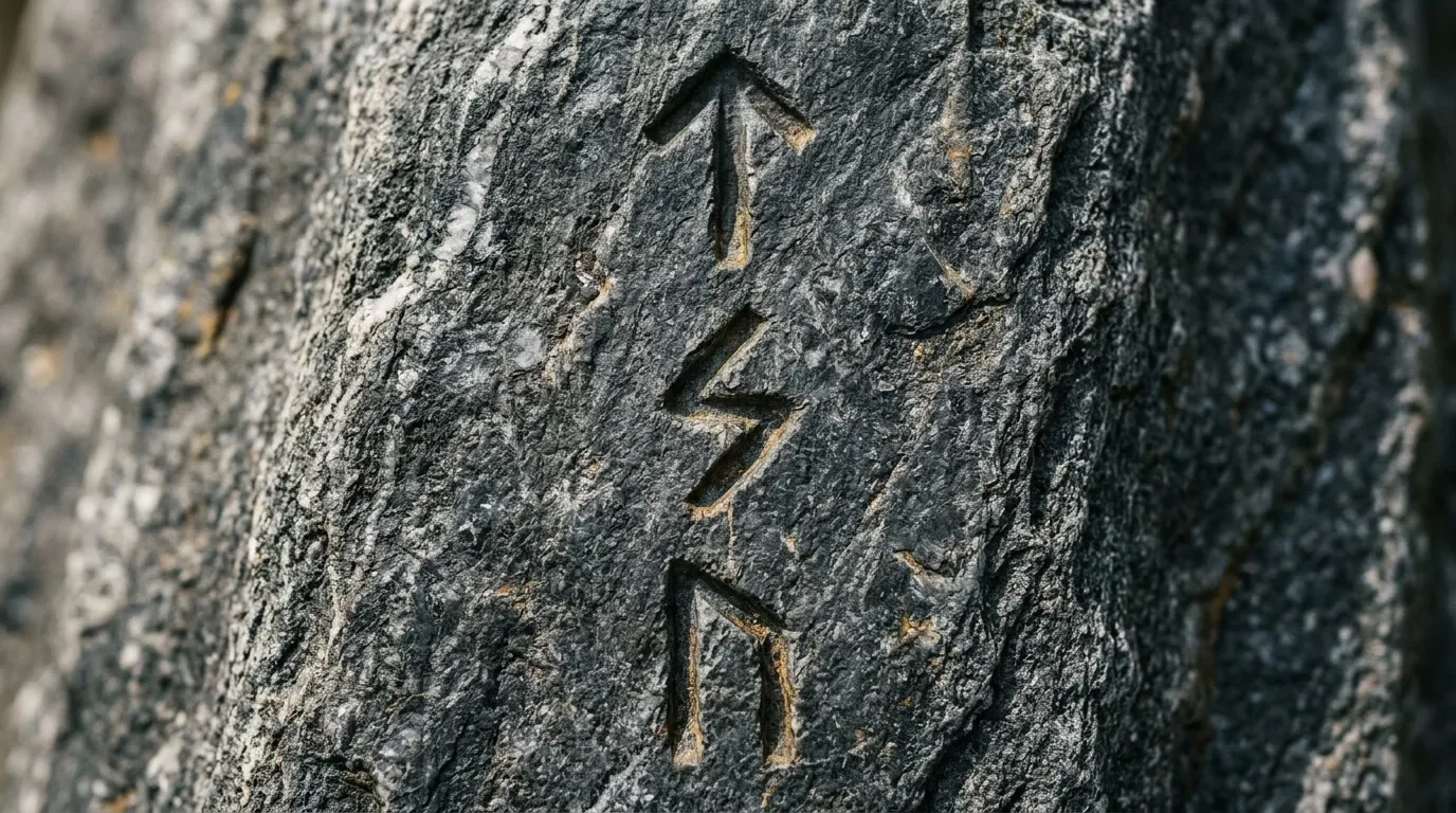 Symbole runique ancien gravé dans la roche grise