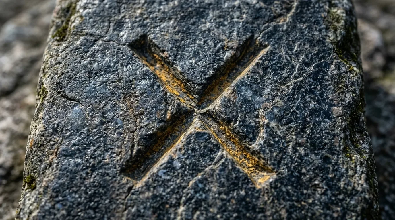 Croix chrétienne gravée sur surface rocheuse usée