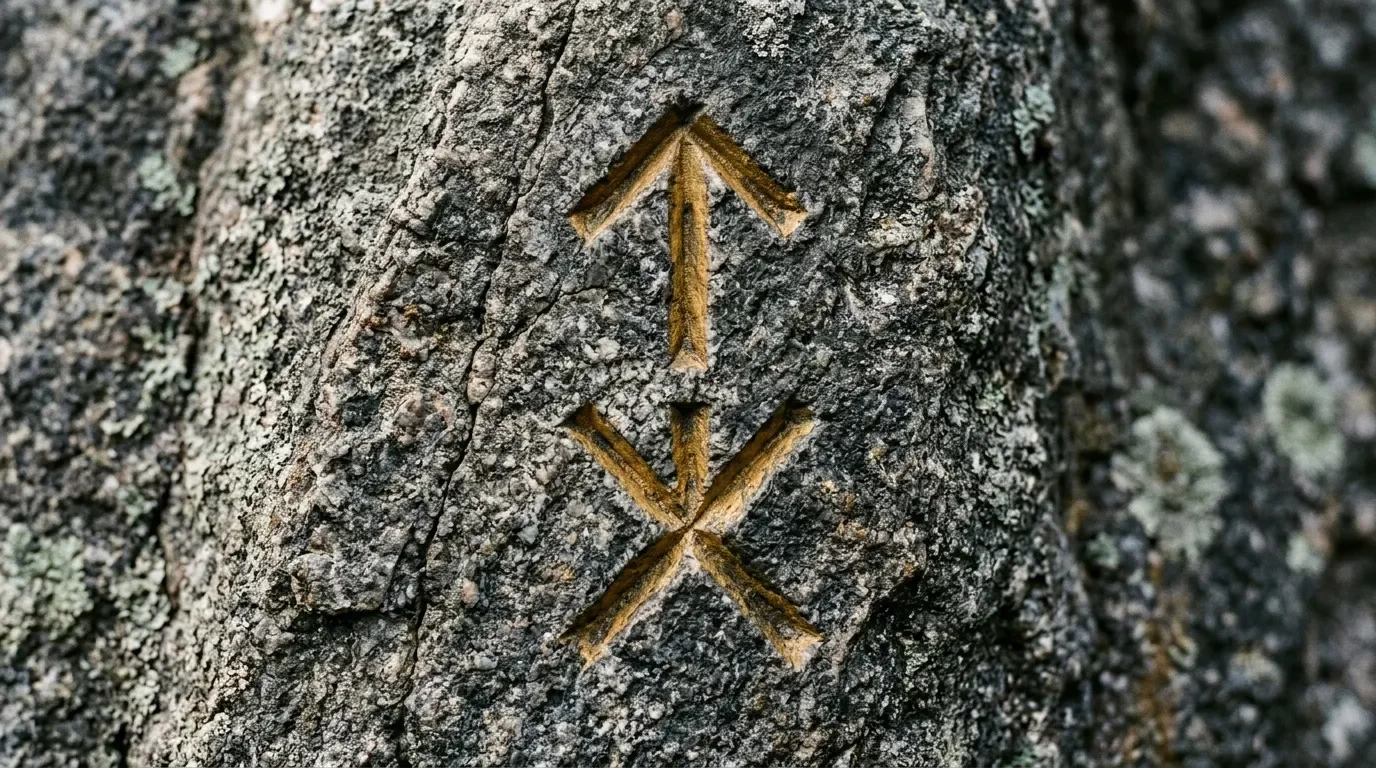 Symbole peint or sur écorce grise de arbre