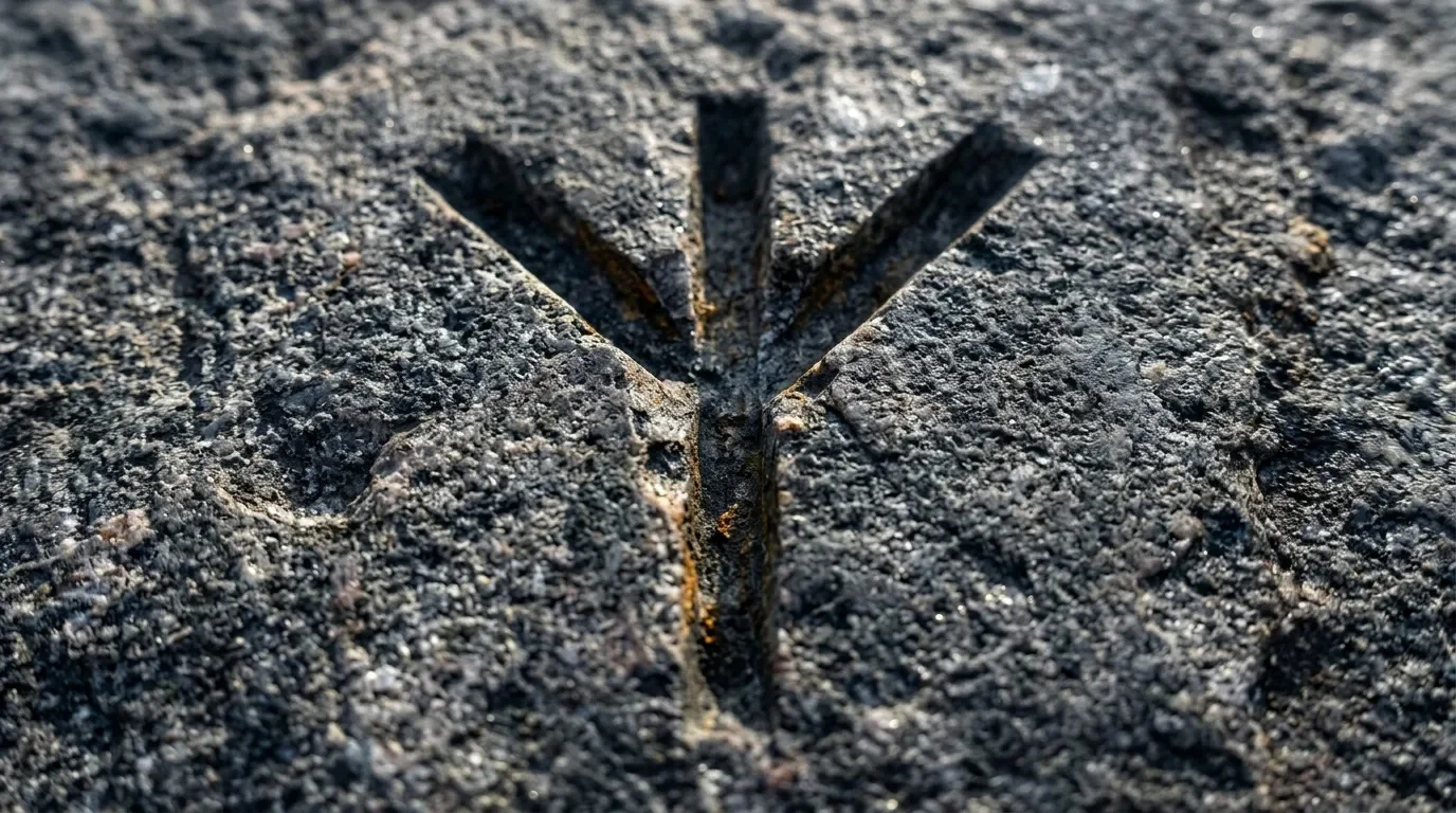 Croix noire grav&eacute;e sur surface rocheuse grise