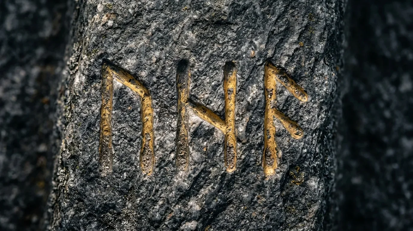 Cinq traits dorés gravés sur écorce d'arbre gris