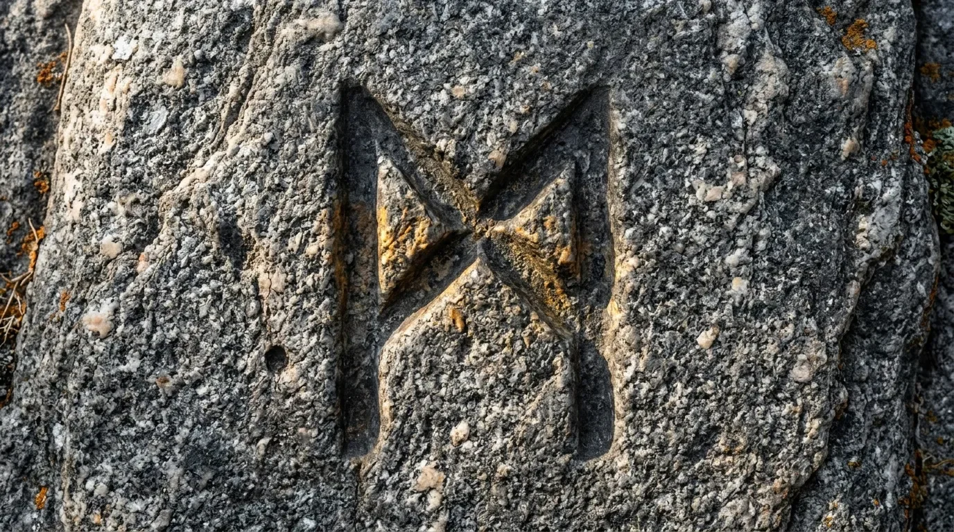 Croix chr&eacute;tienne sculpt&eacute;e sur surface rocheuse grise us&eacute;e