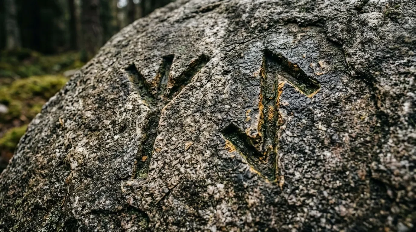 Traces d'animal gravées sur rocher couvert de mousse verte