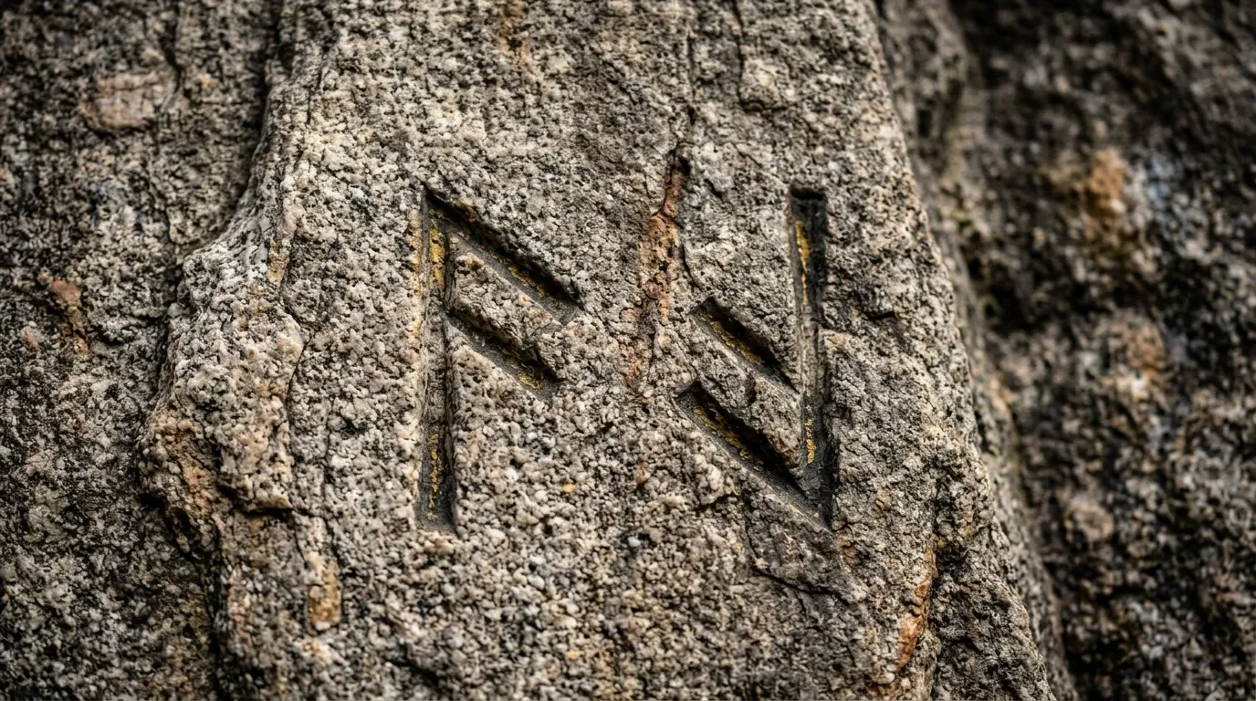 Marque géométrique gravée sur surface de béton texturée