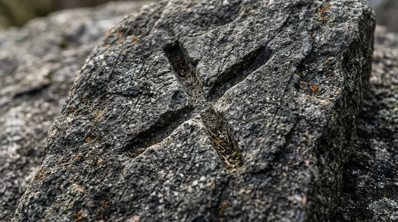 Gros plan sur surface rocheuse grise avec lichen et mousse