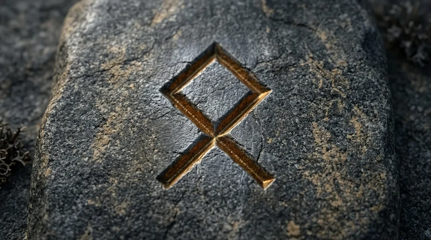 Rune dorée gravée sur pierre grise texturée