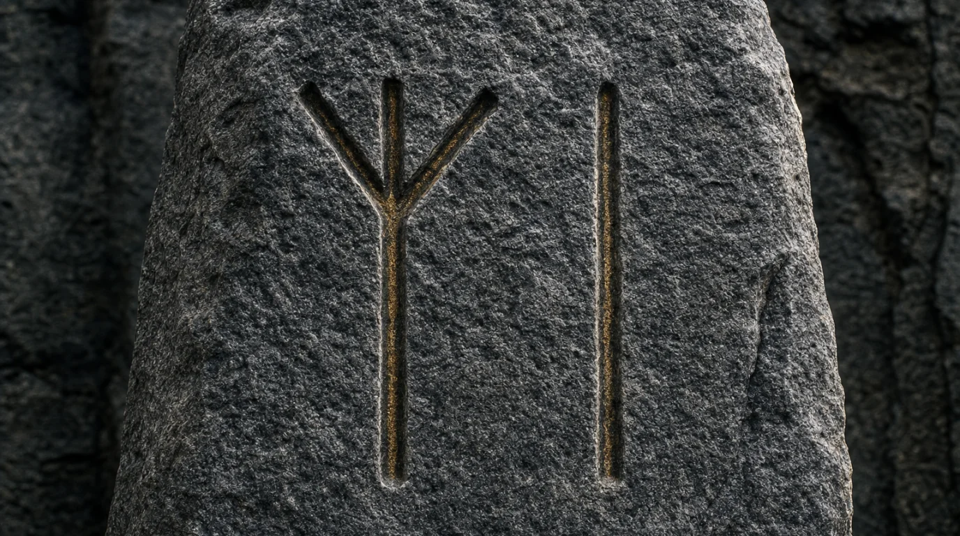 Runes Algiz et Isa gravées côte à côte dans une pierre dressée